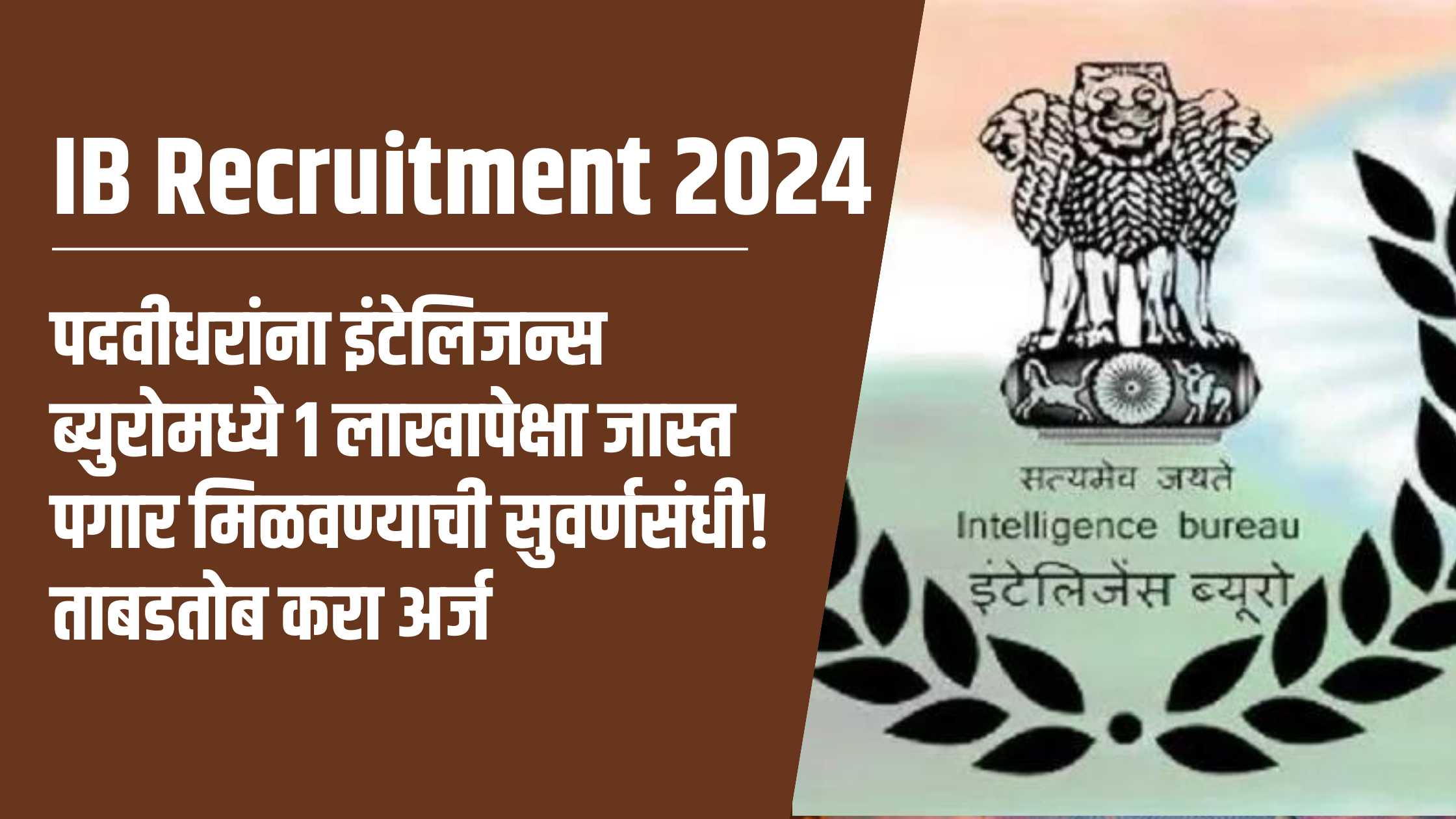 Read more about the article IB Recruitment 2024: पदवीधरांना इंटेलिजन्स ब्युरोमध्ये 1 लाखापेक्षा जास्त पगार मिळवण्याची सुवर्णसंधी! ताबडतोब करा अर्ज